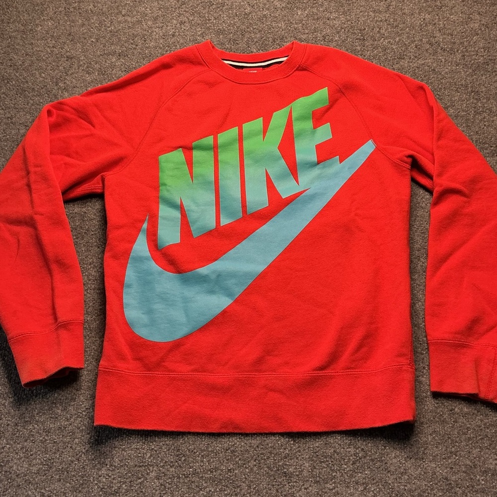 Nike Red and Blue Men's Crewneck Sweatshirt
